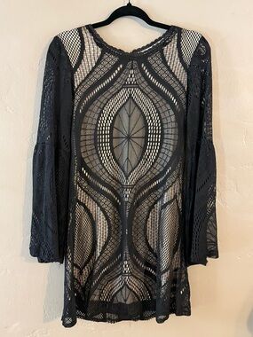 Black Crochet Mini Dress - Women's Sheer Lace Tunic